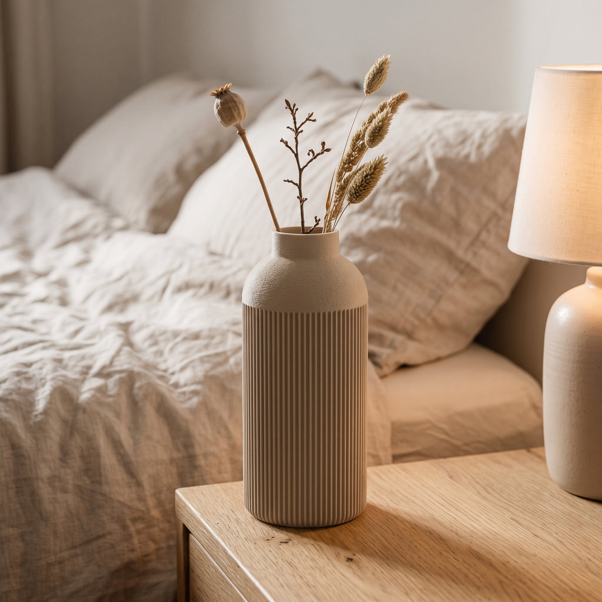 Nova - Verticaal Geribbelde Symmetrische Moderne Vaas — sfeer (creme)