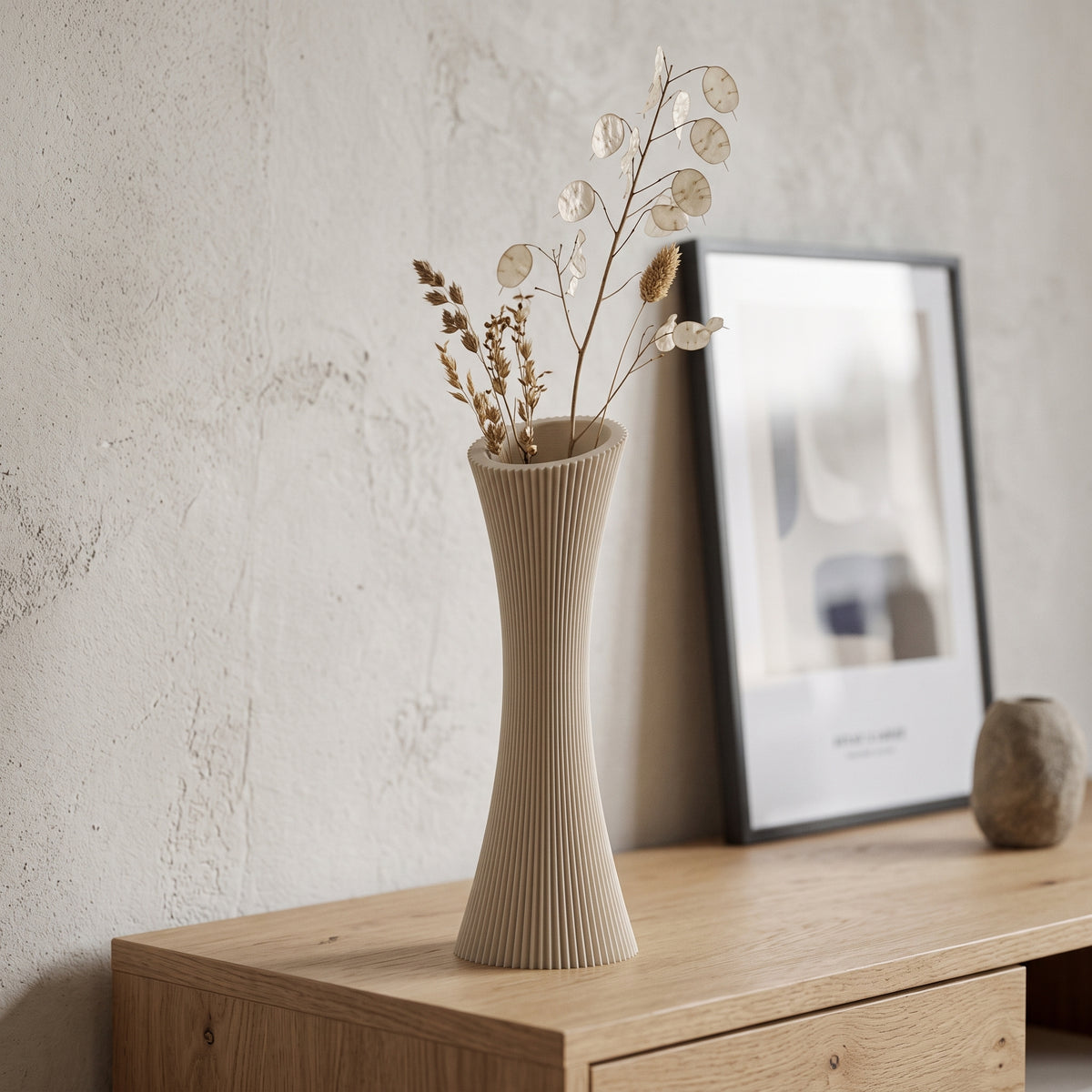 Talin - Gegroefde Taps Geribbeld Moderne Vaas — sfeer (creme)