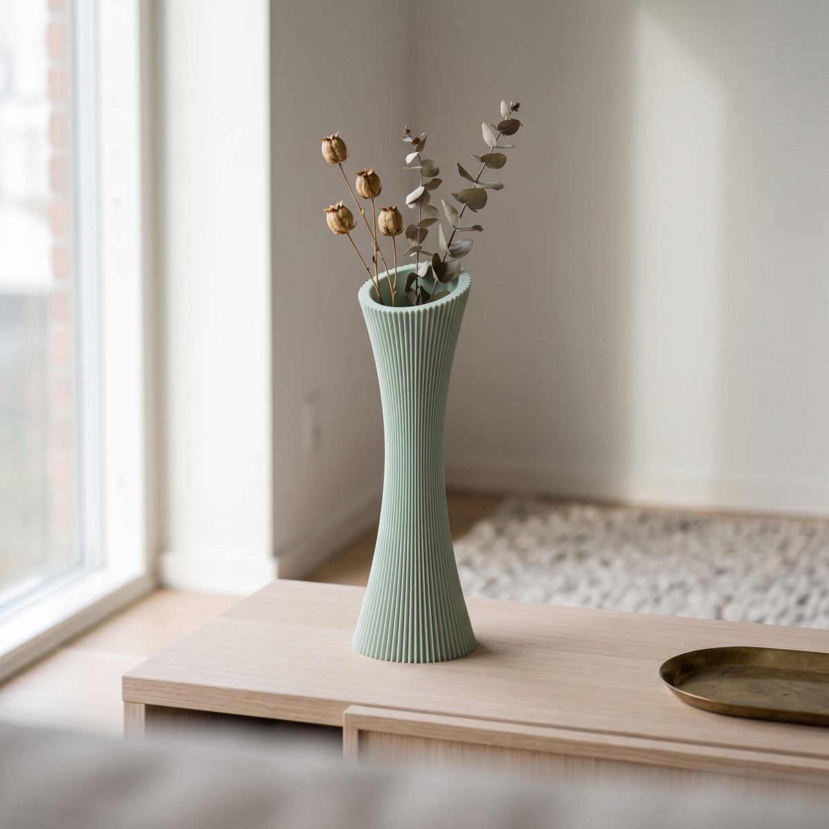 Talin - Gegroefde Taps Geribbeld Moderne Vaas — sfeer (salie)