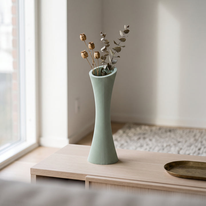 Talin - Gegroefde Taps Geribbeld Moderne Vaas — sfeer (salie)
