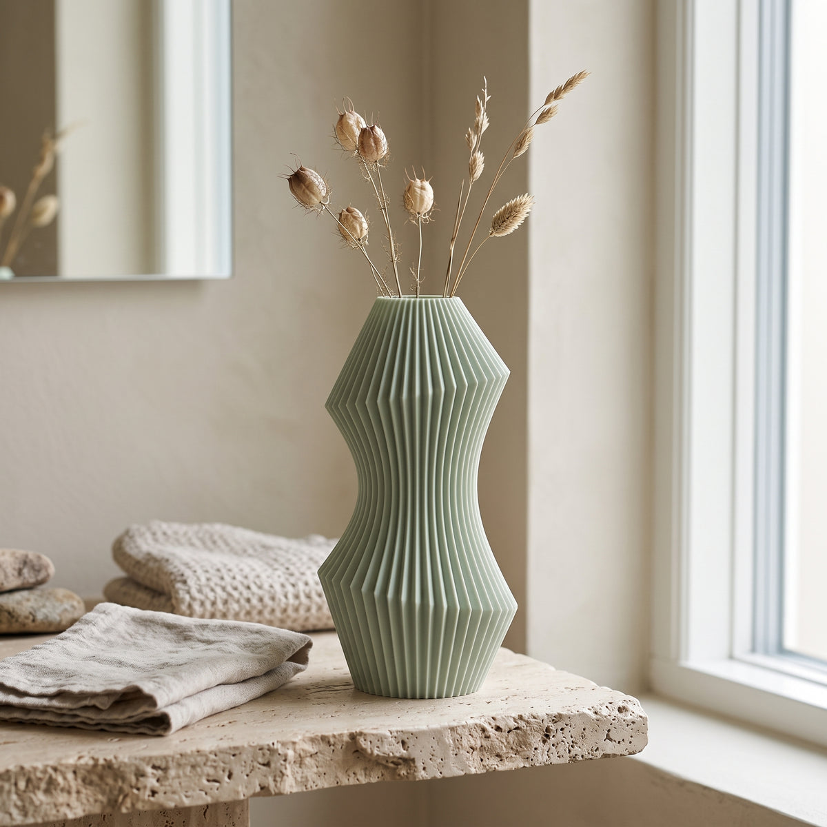 Lorin - Gegroefde Taps Toelopende Sculpturale Vaas — sfeer (salie)