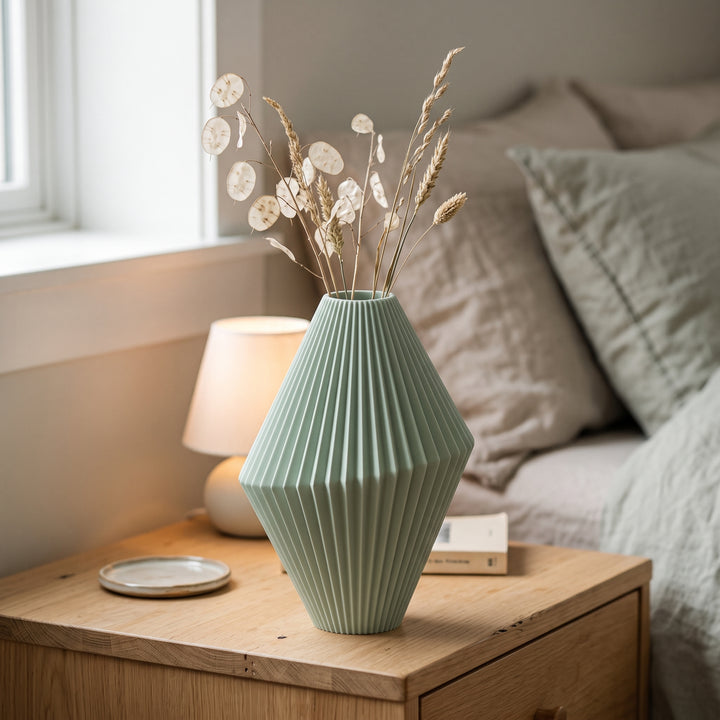 Milo - Gefacetteerde Geribbelde Sculpturale Vaas — sfeer (salie)