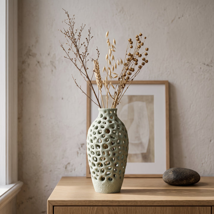 Ulani - Geperforeerde Organische Sculpturale Vaas — sfeer (salie-1479877_salie__20260928T160951Z)