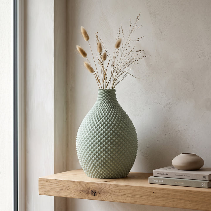 Tessa - Facetrijke Bolle Sculpturale Vaas — sfeer (salie)