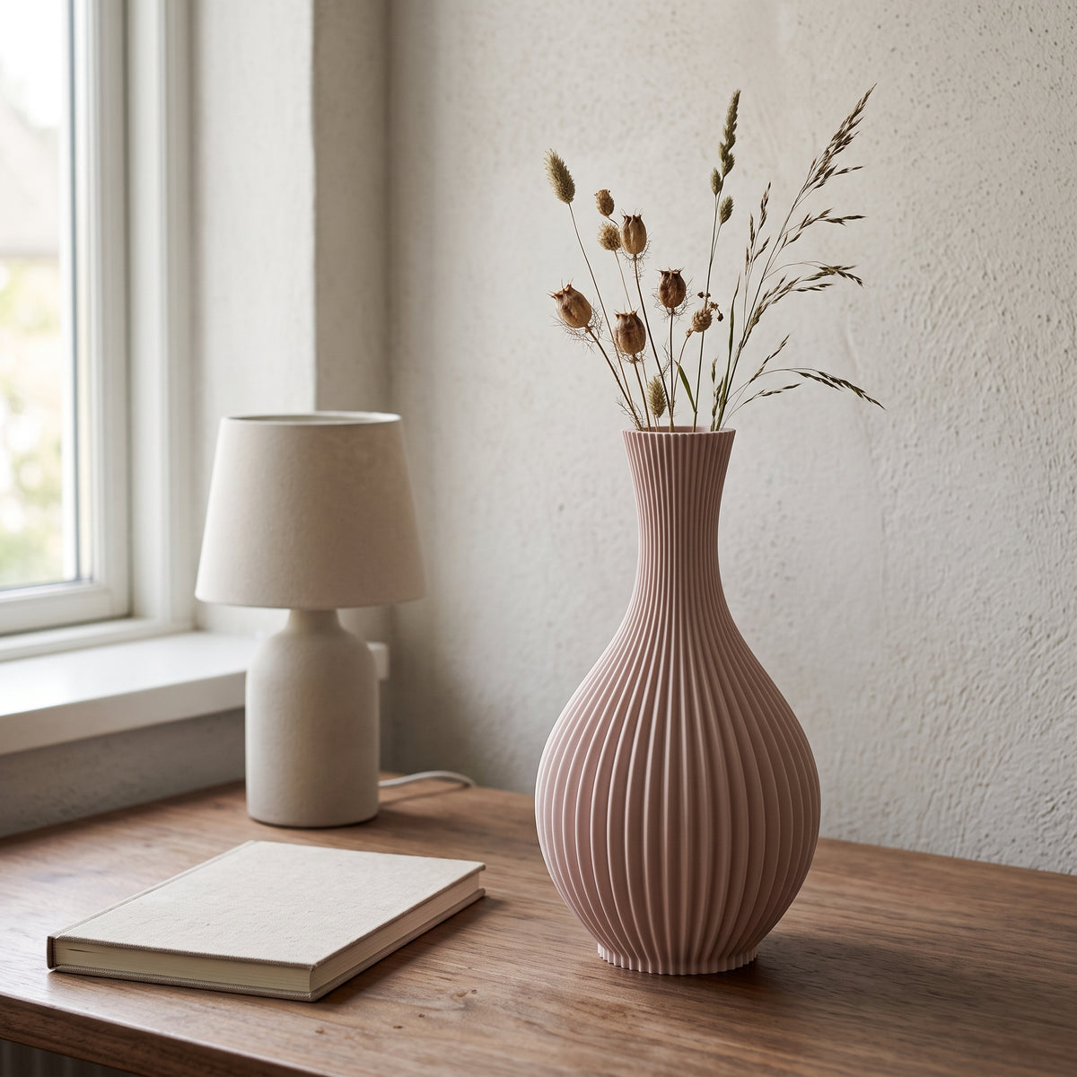 Caden - Geribbelde Taps Toelopende Moderne Vaas — sfeer (bloesem)