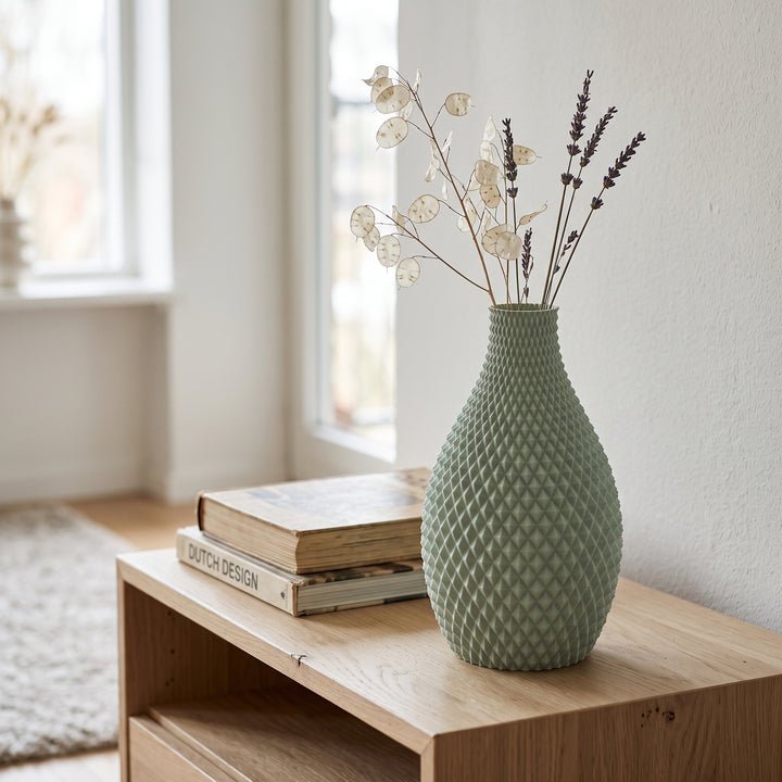Xenia - Druppelvormige Gefacetteerde Sculpturale Vaas — sfeer (salie)