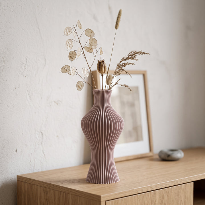 Flint - Gegroefde Sculpturale Moderne Vaas — sfeer (bloesem)