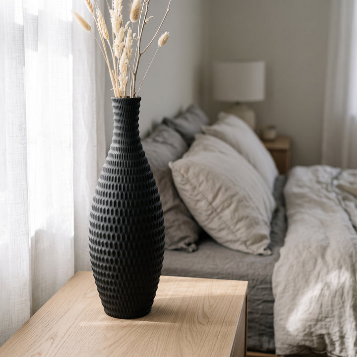 Bronte - Conisch Taps Geribbelde Moderne Vaas — sfeer (zwart)
