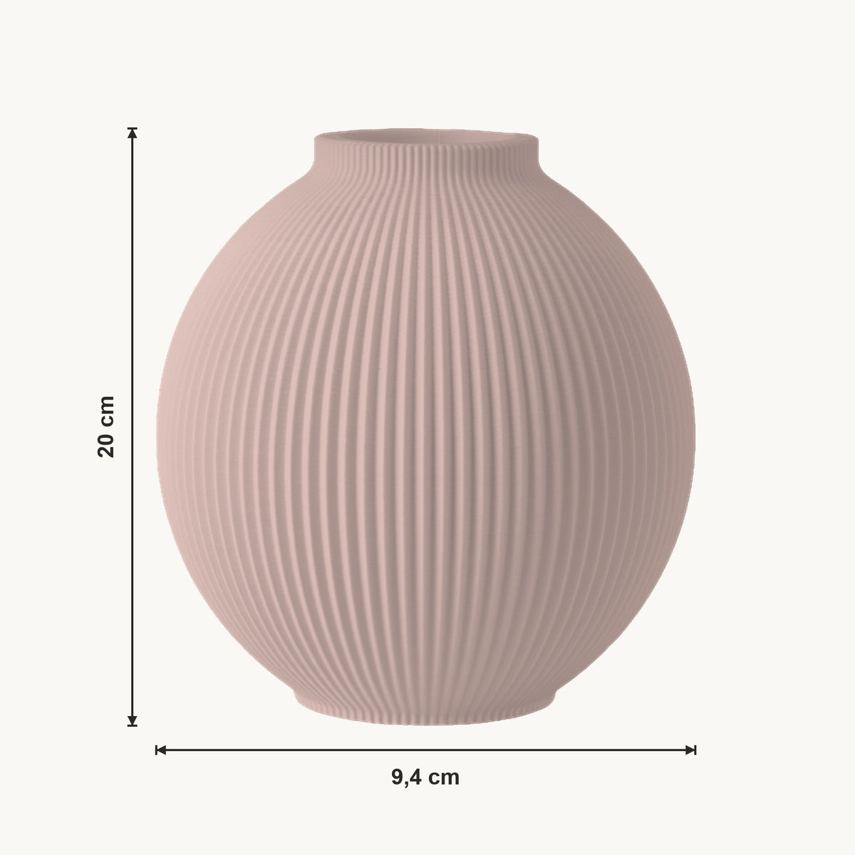 Rosa - Geribbelde Ronde Organische Vaas — maat (bloesem-20cm)