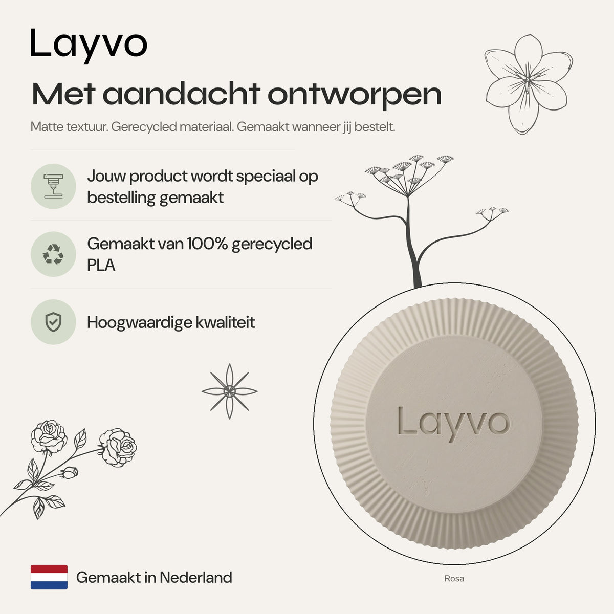 Rosa - Geribbelde Ronde Organische Vaas — verhaal (creme)