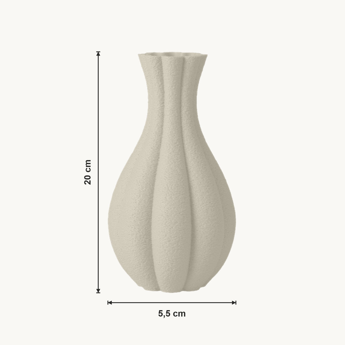 Fenno - Gegroefde Taps Toelopende Organische Vaas — maat (creme-20cm)