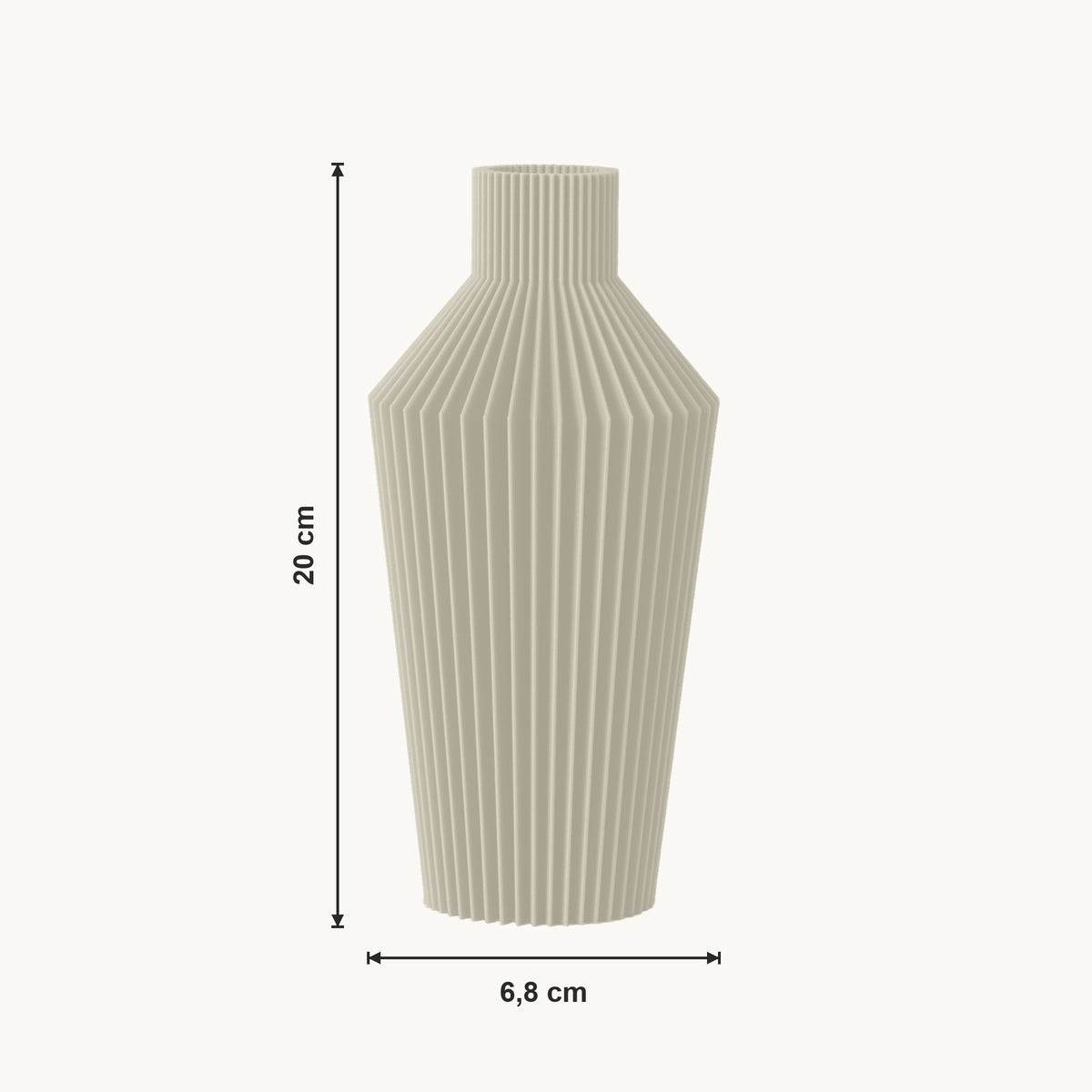 Nylas - Ronde Geribbelde Taps Toelopende Moderne Vaas — maat (creme-20cm)