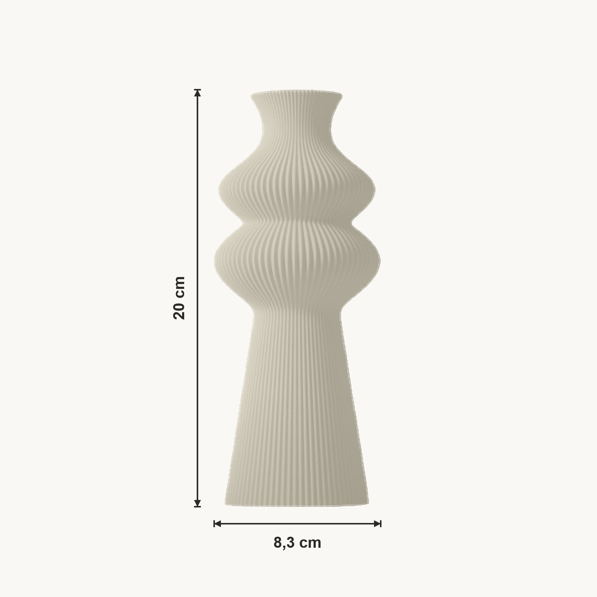 Merit - Gegroefde Tapse Dubbelbollige Moderne Vaas — maat (creme-20cm)
