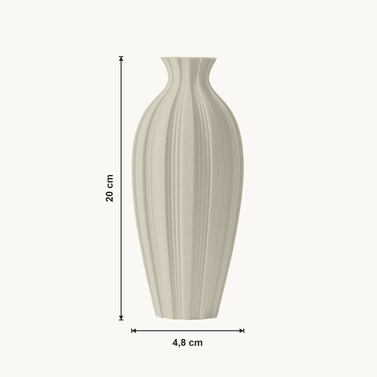 Soren - Geribbelde Taps Toelopende Moderne Vaas — maat (creme-20cm)