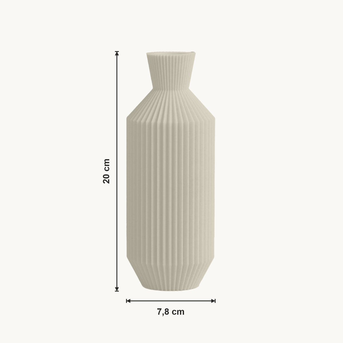Beryl - Gegroefde Taps Toelopende Minimalistische Vaas — maat (creme-20cm)
