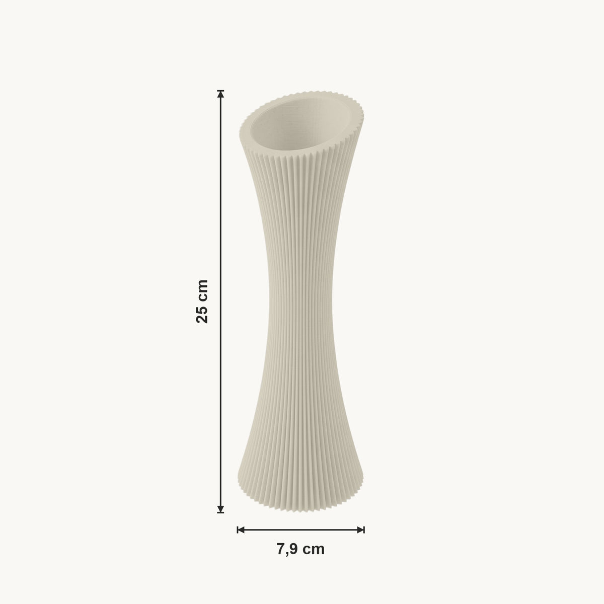 Talin - Gegroefde Taps Geribbeld Moderne Vaas — maat (creme-25cm)