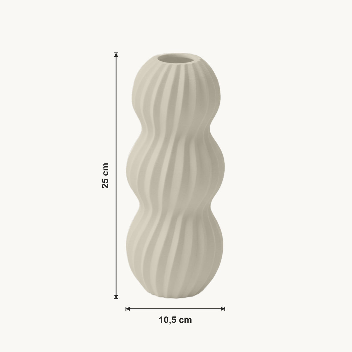 Runa - Golvend Geribbelde Organische Vaas — maat (creme-25cm)