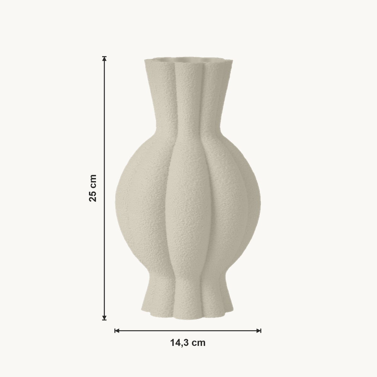 Galen - Gegroefde Sculpturale Moderne Vaas — maat (creme-25cm)