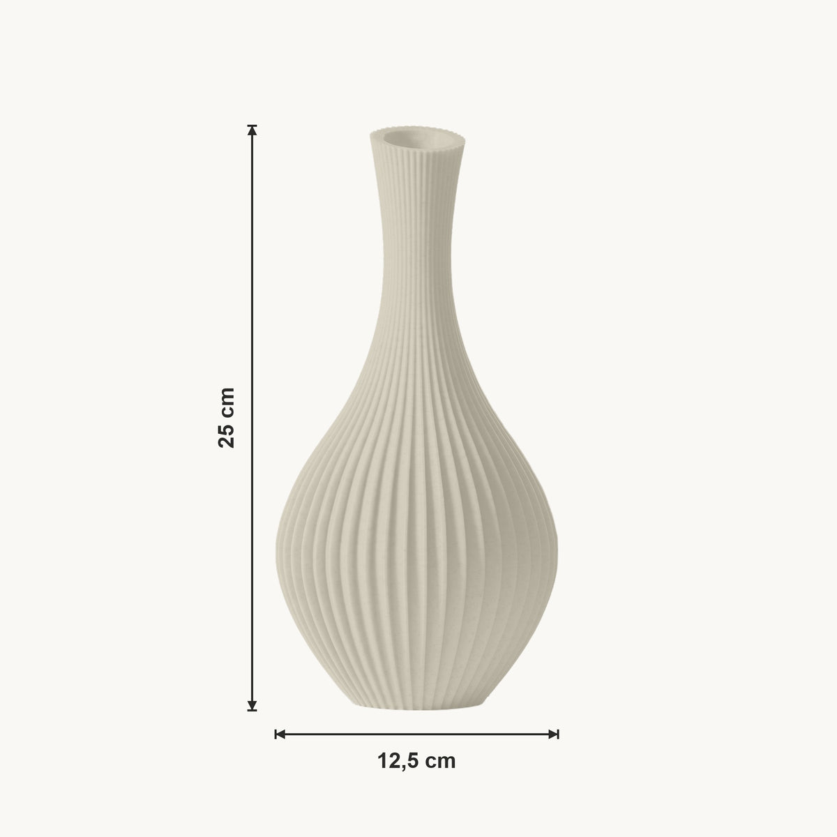 Elori - Gegroefde Taps Toelopende Organische Vaas — maat (creme-25cm)