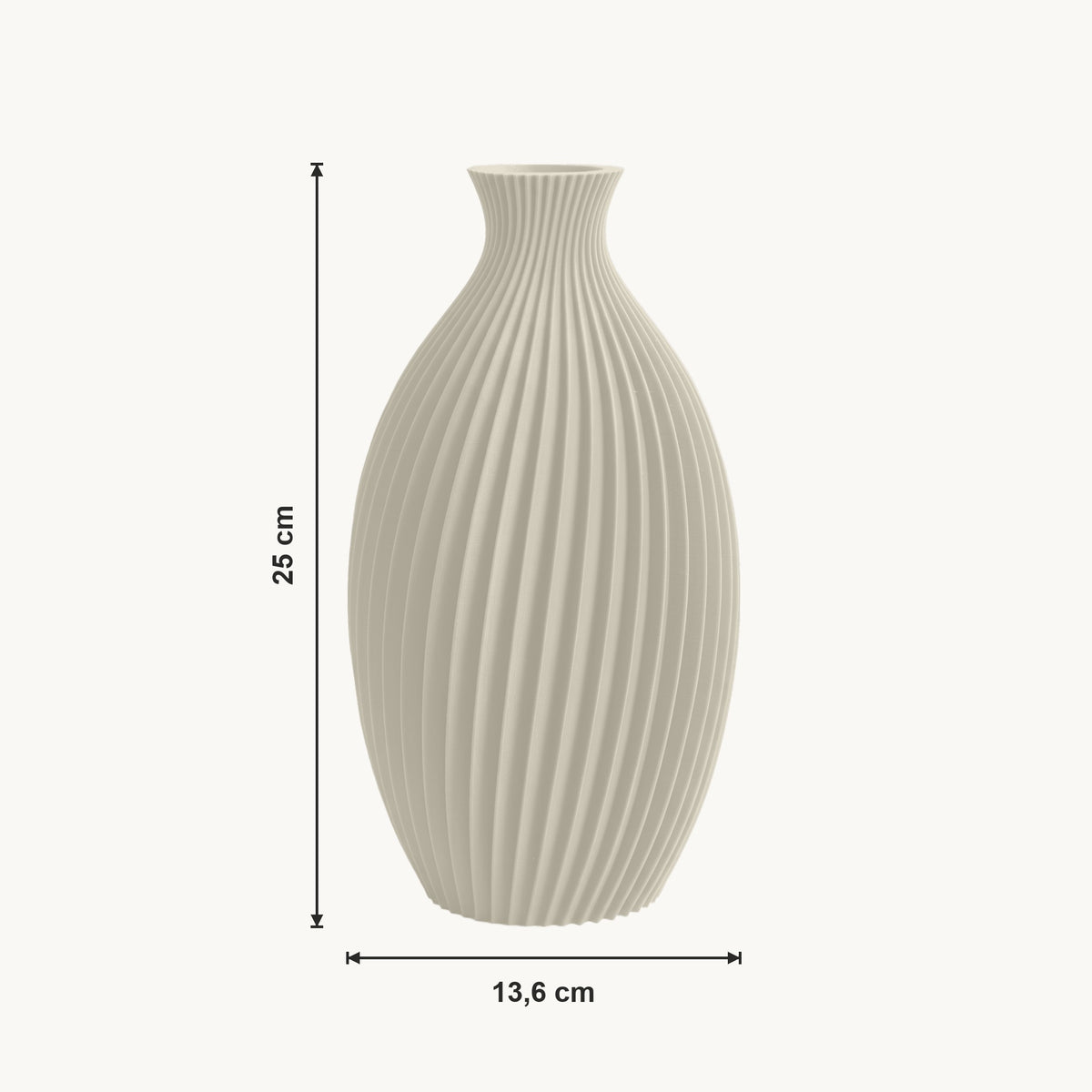 Junes - Gegroefde Taps Toelopende Moderne Vaas — maat (creme-25cm)