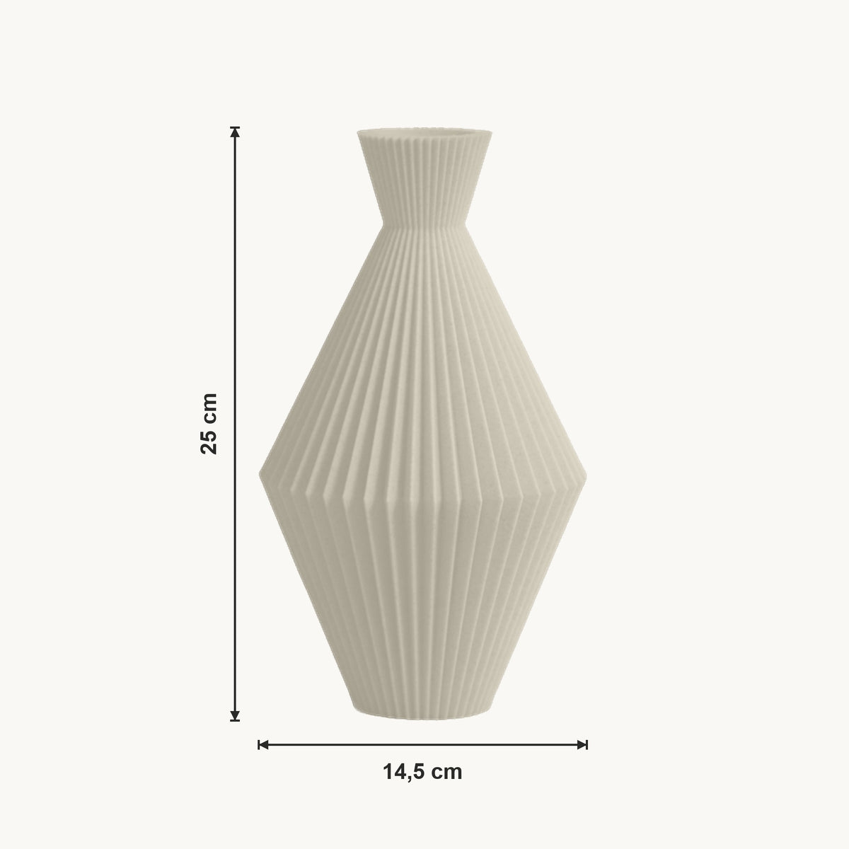 Arden - Geribbelde Facetten Geometrische Sculpturale Vaas — maat (creme-25cm)