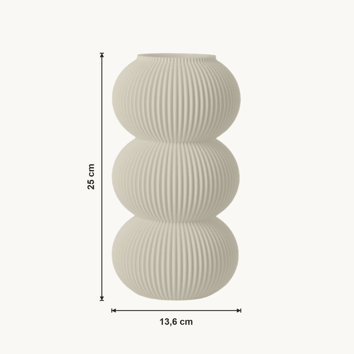 Elin - Gestapelde Ribbelige Organische Vaas — maat (creme-25cm)