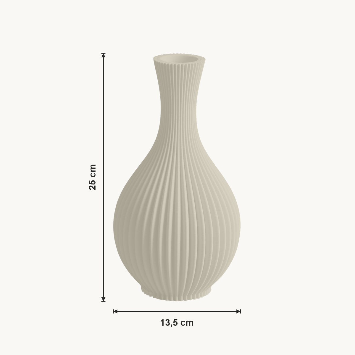 Caden - Geribbelde Taps Toelopende Moderne Vaas — maat (creme-25cm)