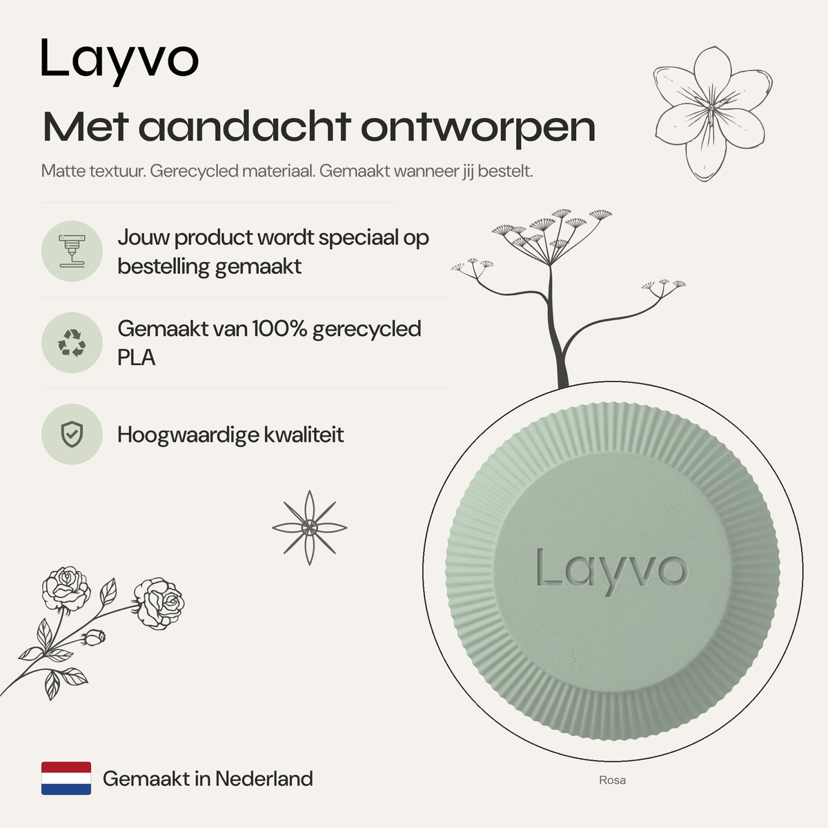 Rosa - Geribbelde Ronde Organische Vaas — verhaal (salie)
