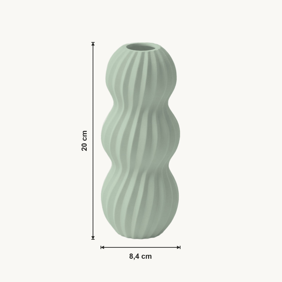 Runa - Golvend Geribbelde Organische Vaas — maat (salie-20cm)
