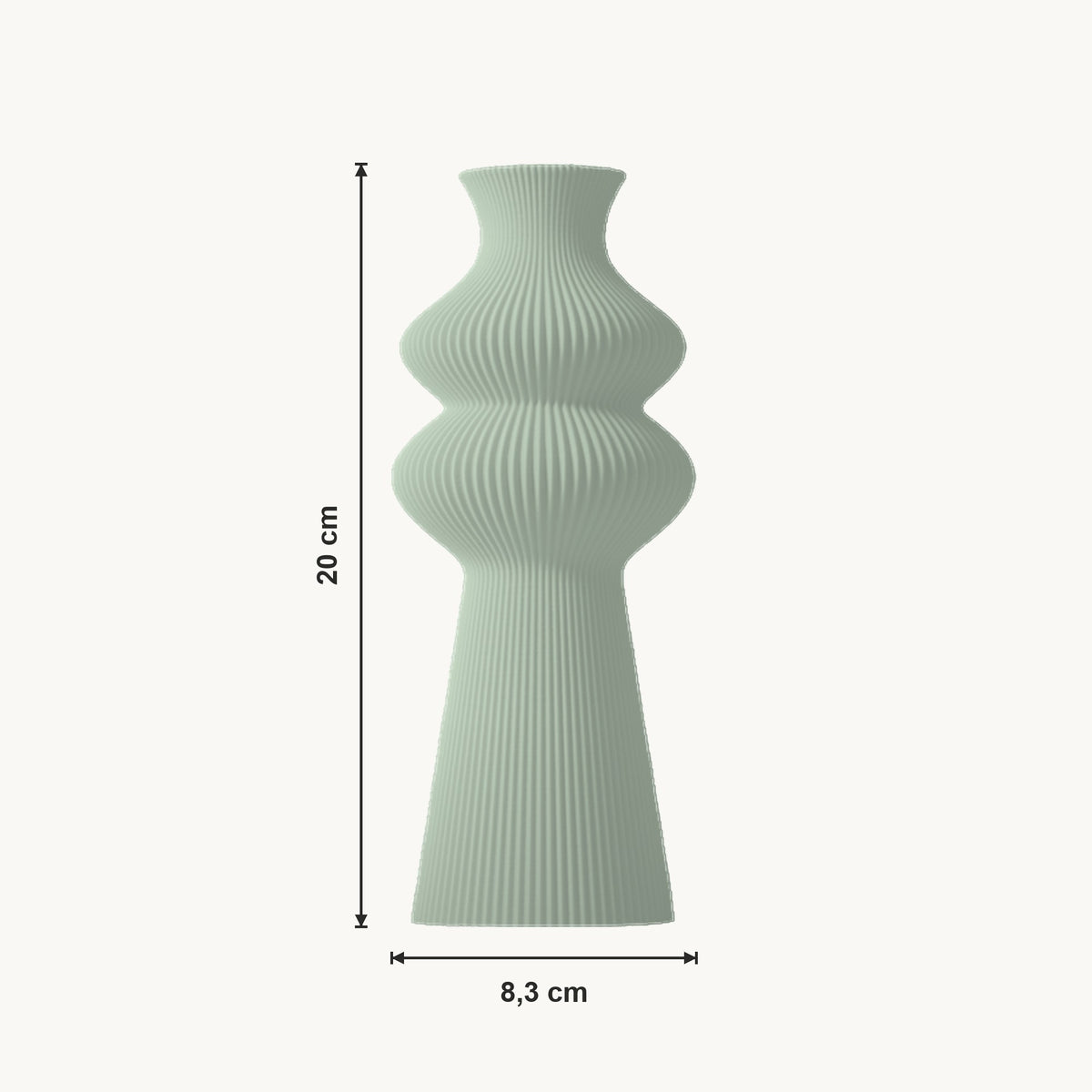 Merit - Gegroefde Tapse Dubbelbollige Moderne Vaas — maat (salie-20cm)