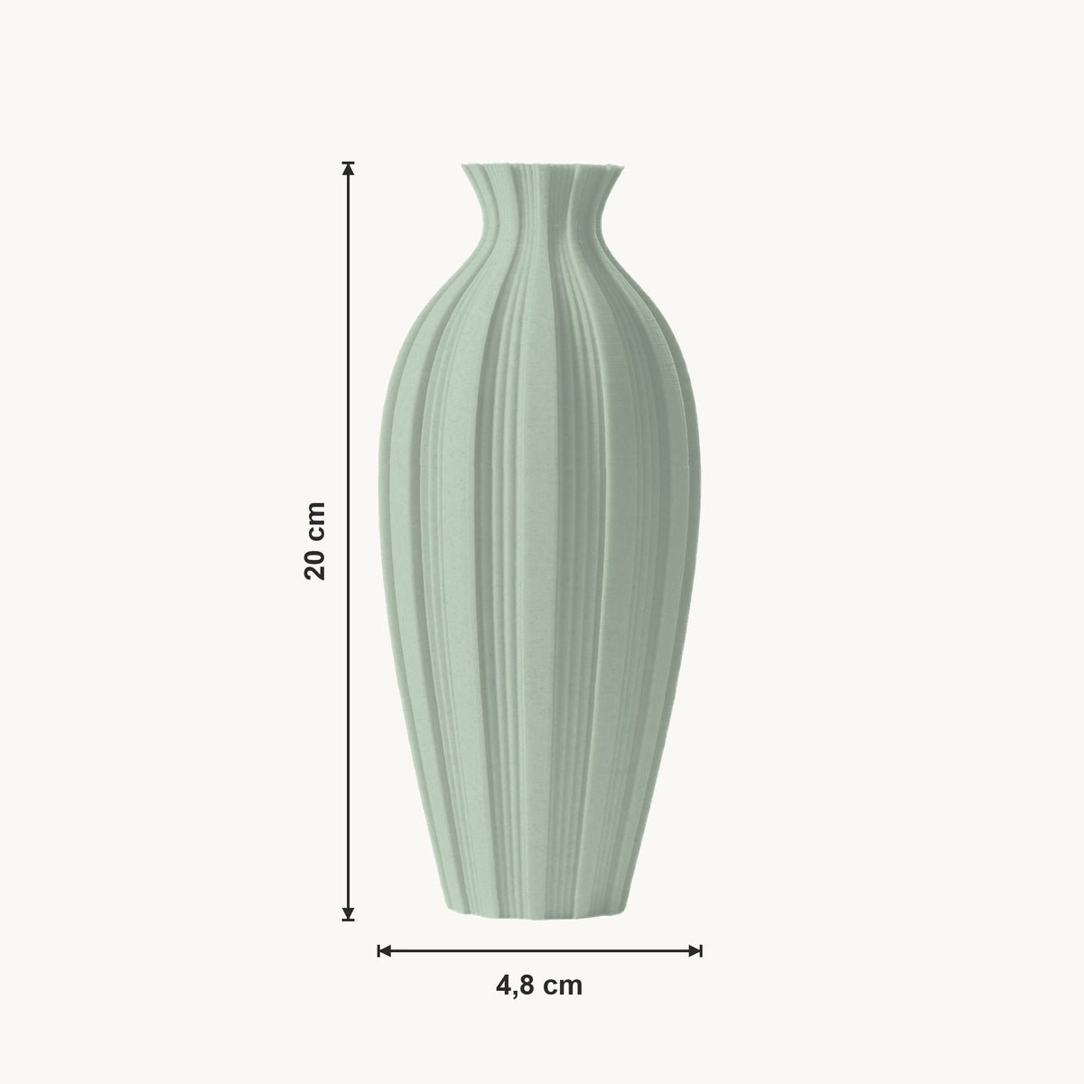 Soren - Geribbelde Taps Toelopende Moderne Vaas — maat (salie-20cm)