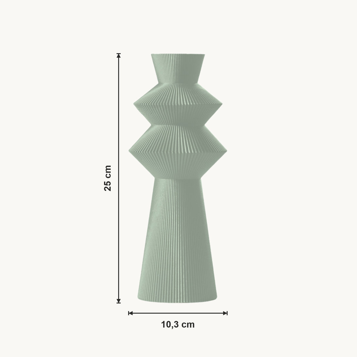 Neron - Gefacetteerde Geribbelde Geometrische Vaas — maat (salie-25cm)