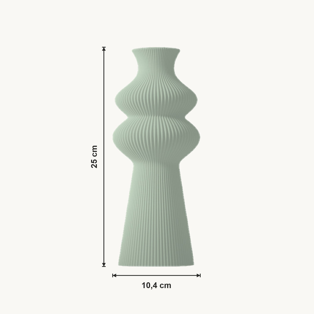 Merit - Gegroefde Tapse Dubbelbollige Moderne Vaas — maat (salie-25cm)
