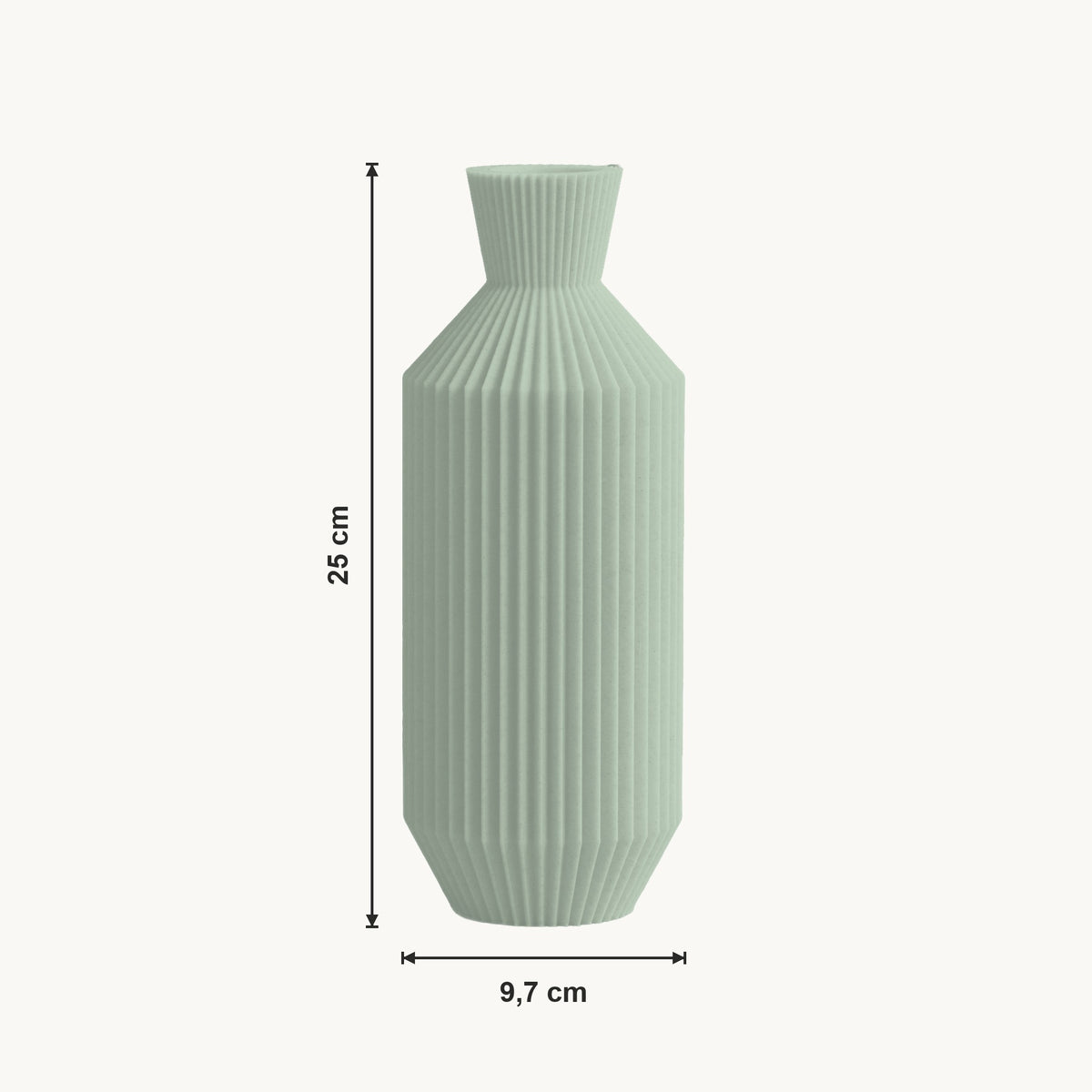 Beryl - Gegroefde Taps Toelopende Minimalistische Vaas — maat (salie-25cm)
