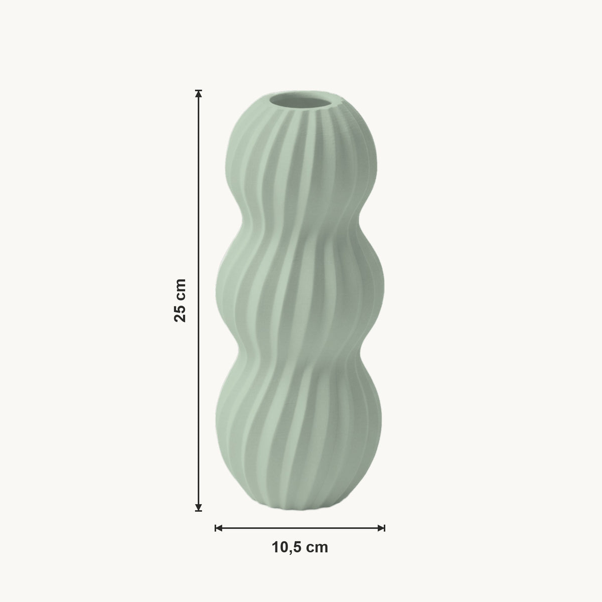 Runa - Golvend Geribbelde Organische Vaas — maat (salie-25cm)