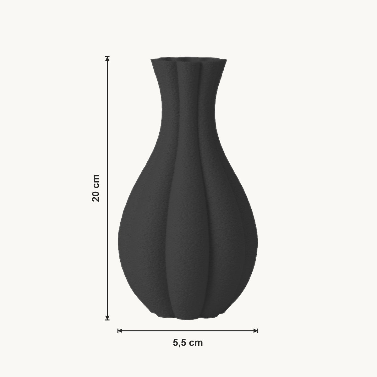 Fenno - Gegroefde Taps Toelopende Organische Vaas — maat (zwart-20cm)