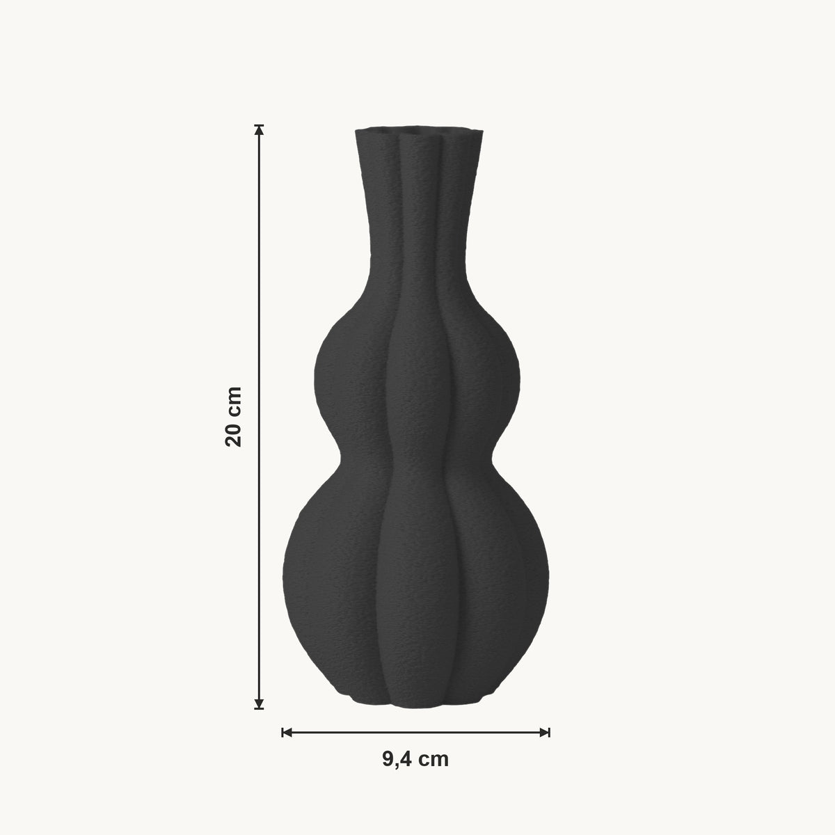Ember - Geribbelde Organische Sculpturale Vaas — maat (zwart-20cm)
