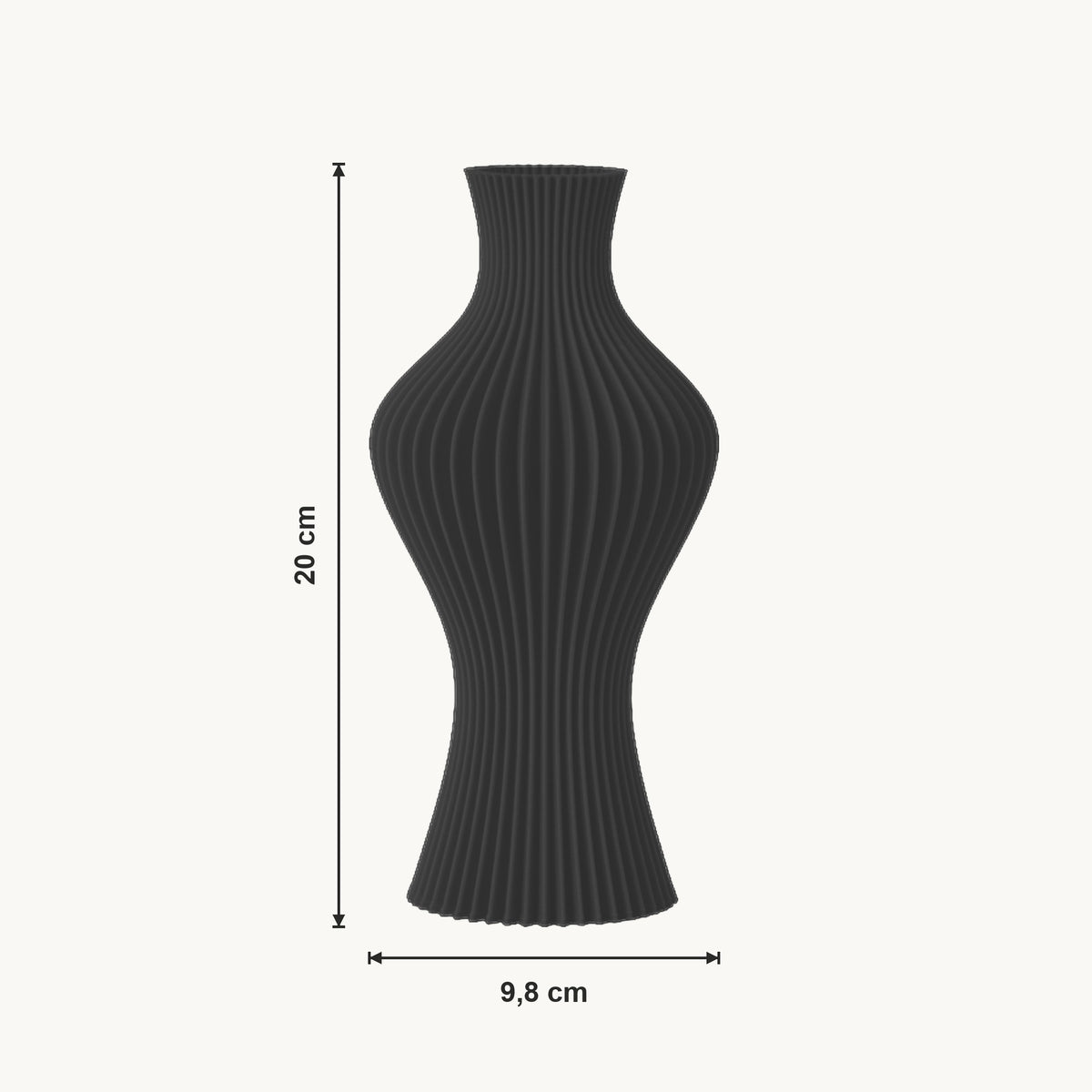Flint - Gegroefde Sculpturale Moderne Vaas — maat (zwart-20cm)