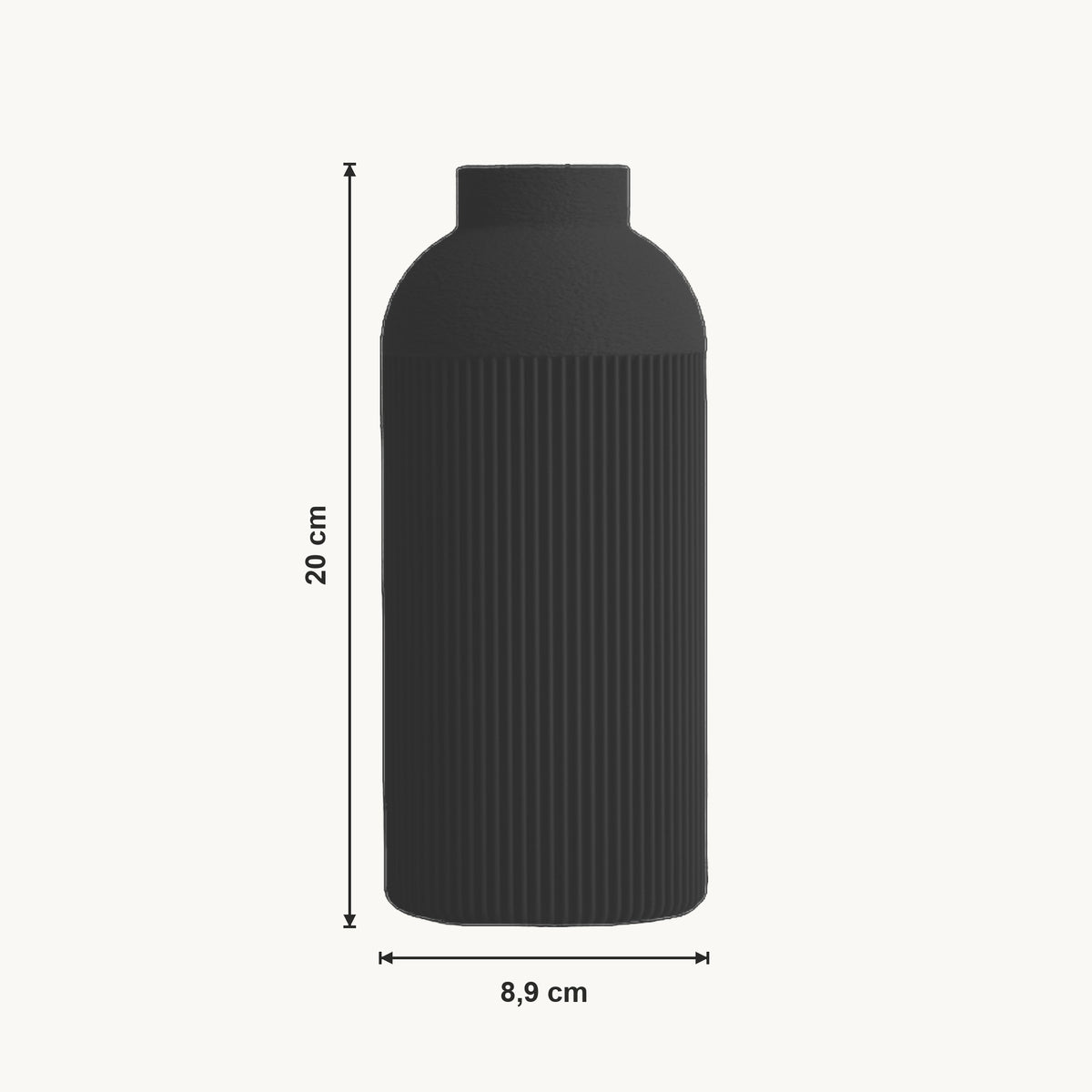 Nova - Verticaal Geribbelde Symmetrische Moderne Vaas — maat (zwart-20cm)