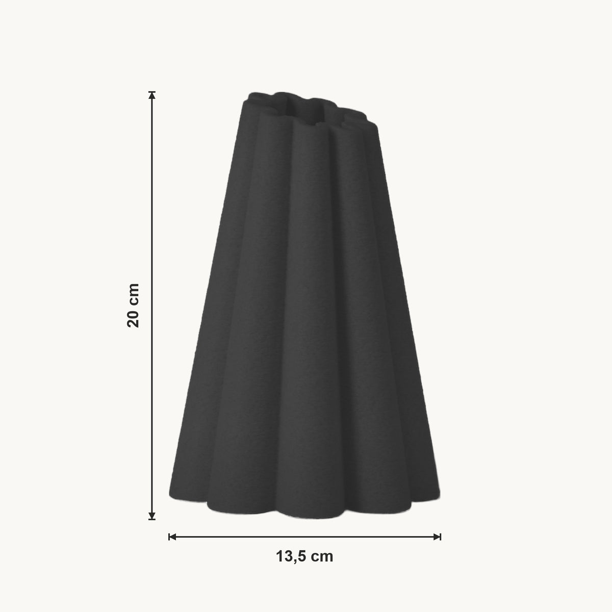 Renna - Geribbelde Conische Sculpturale Vaas — maat (zwart-20cm)