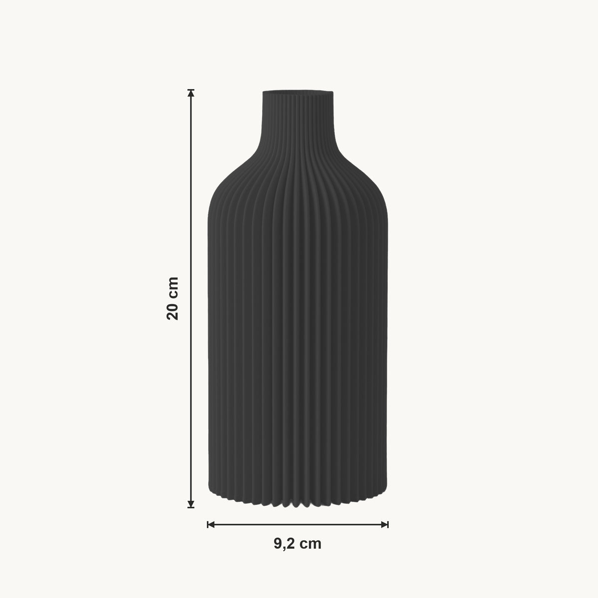 Evren - Verticaal Geribbelde Organische Vaas — maat (zwart-20cm)