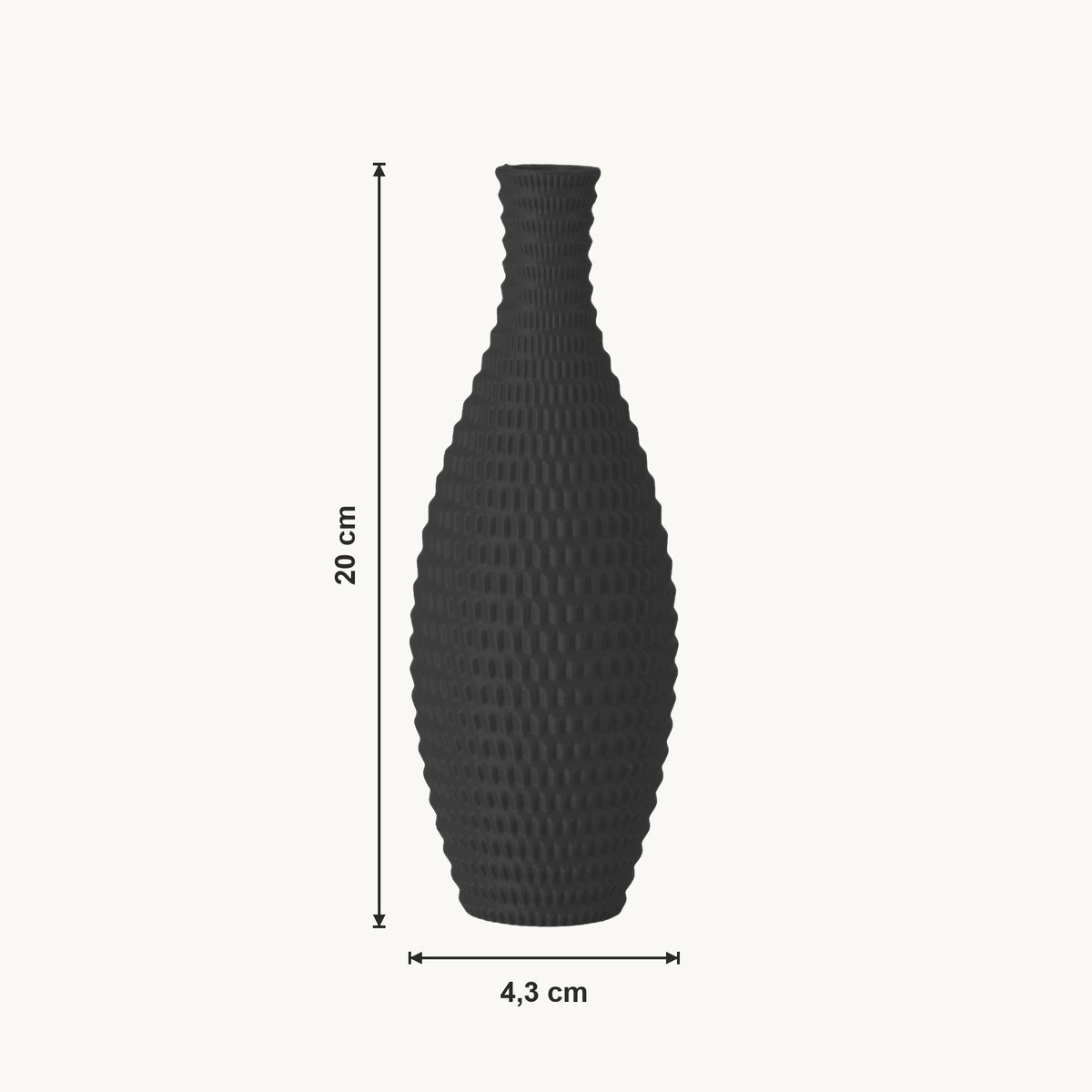 Bronte - Conisch Taps Geribbelde Moderne Vaas — maat (zwart-20cm)