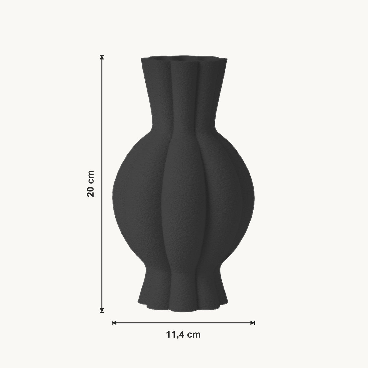 Galen - Gegroefde Sculpturale Moderne Vaas — maat (zwart-20cm)