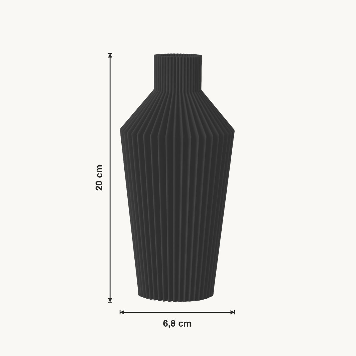 Nylas - Ronde Geribbelde Taps Toelopende Moderne Vaas — maat (zwart-20cm)