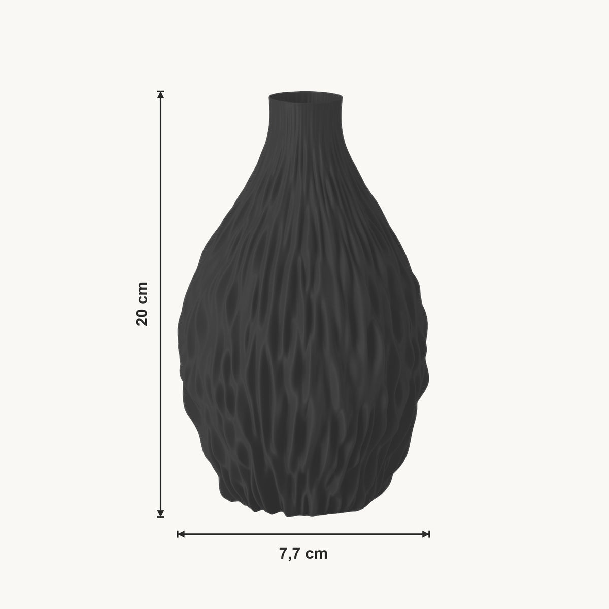 Noor - Geribbelde Organische Sculpturale Vaas — maat (zwart-20cm)