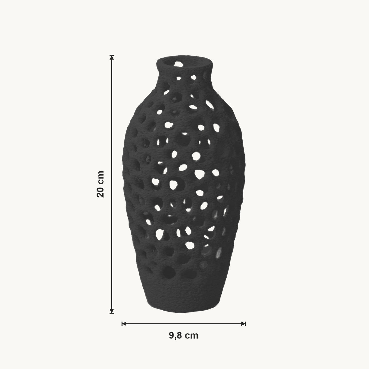 Ulani - Geperforeerde Organische Sculpturale Vaas — maat (zwart-20cm)