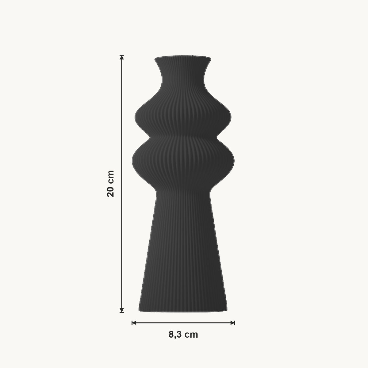 Merit - Gegroefde Tapse Dubbelbollige Moderne Vaas — maat (zwart-20cm)