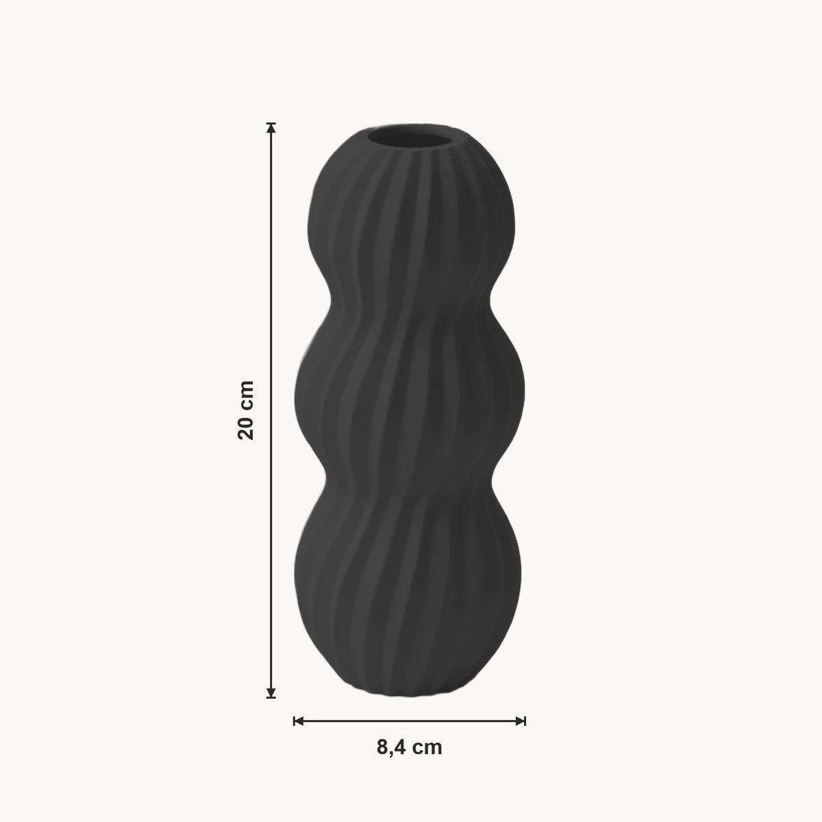 Runa - Golvend Geribbelde Organische Vaas — maat (zwart-20cm)