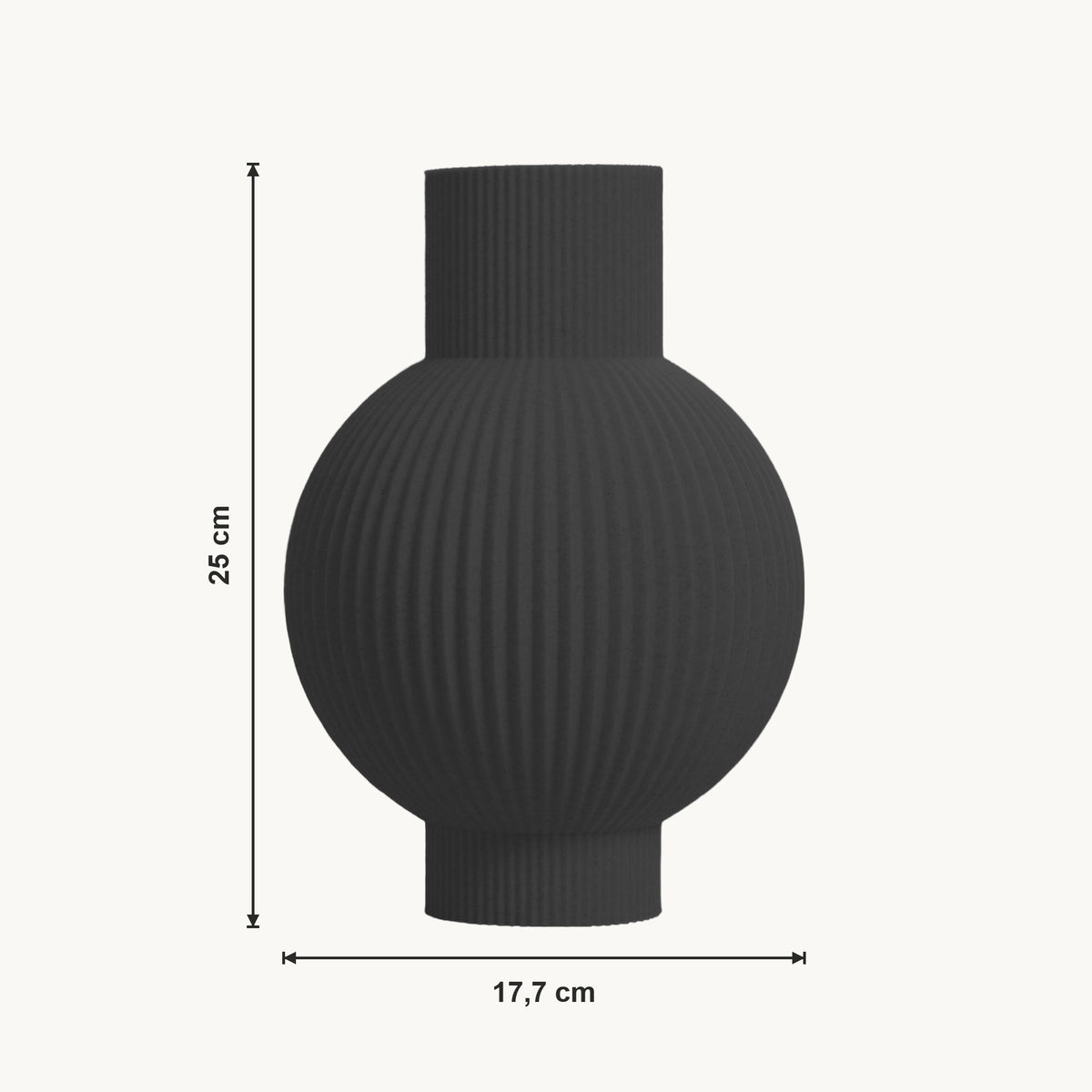 Varen - Geribbelde Bolle Minimalistische Moderne Vaas — maat (zwart-25cm)
