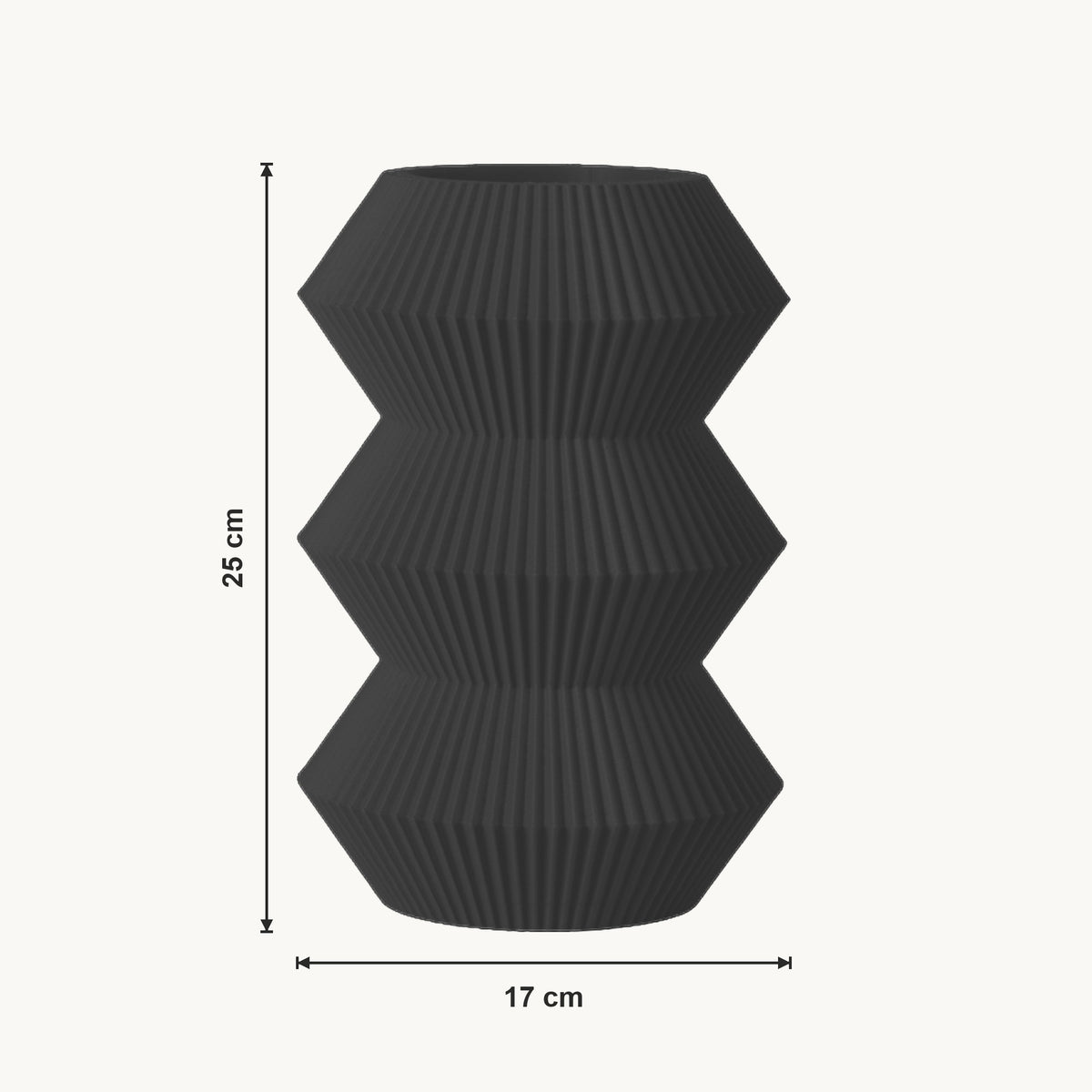 Orden - Gefacetteerde Geribbelde Geometrische Design Vaas — maat (zwart-25cm)
